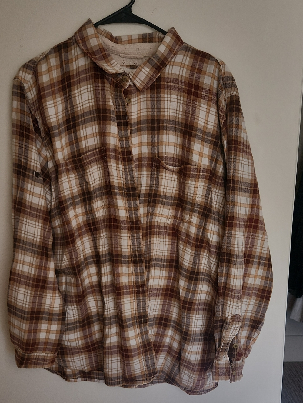 American Eagle Outfitters Brown, Cream & White Plaid Button-Down Shirt